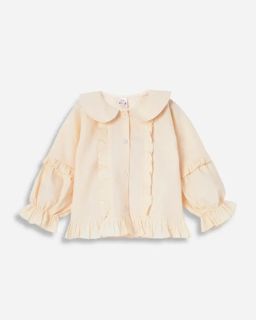 Cream Ruffle Button-Up Shirt for Girls - Ages 4-14 years | 100% Cotton | MOQ: 10pc / Set