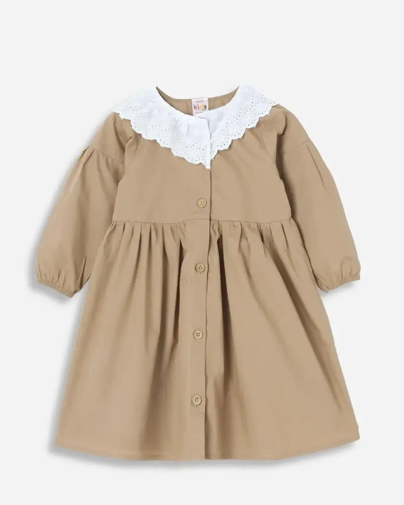 Beige Lace Collar Dress for Girls | Ages 6months - 6years | 100% Cotton | MOQ: 7pc / Set