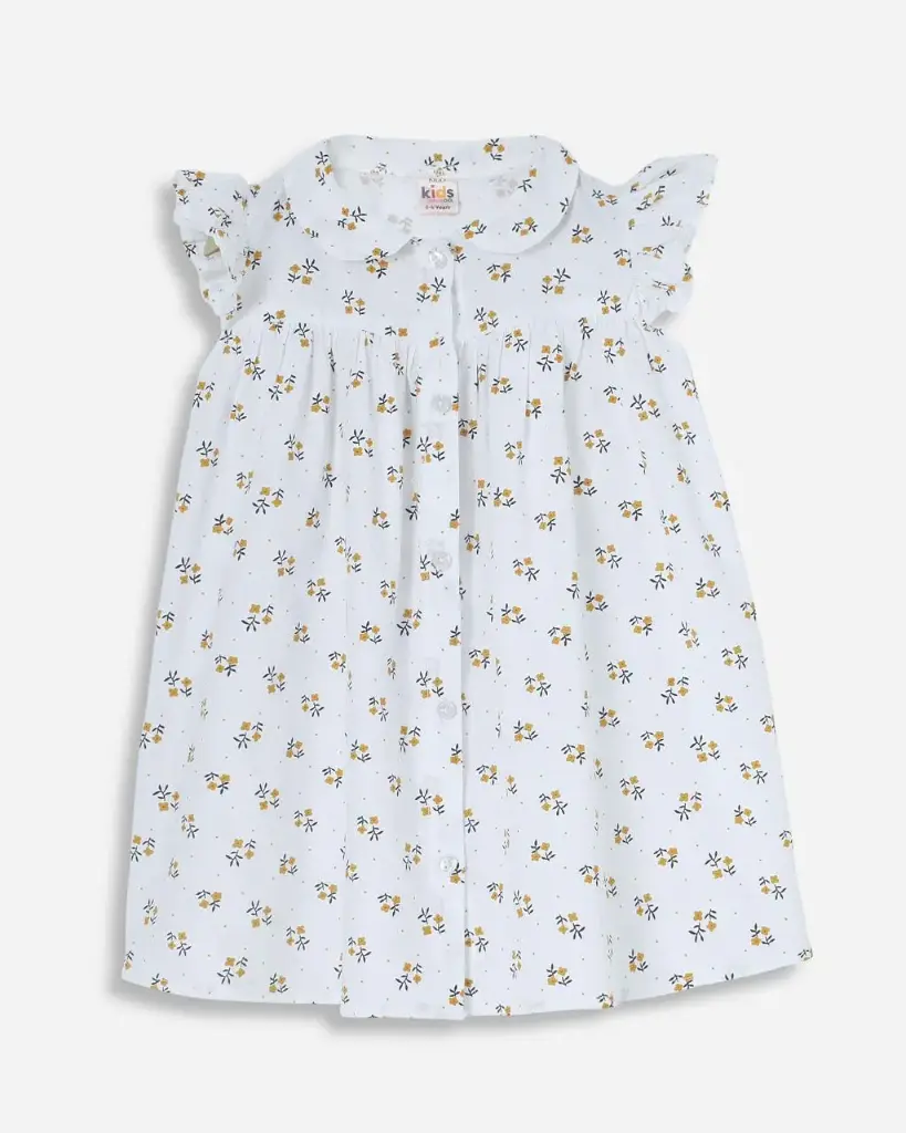 Floral Flutter Sleeve Dress for Girls | Ages 6months - 6years | 100% Cotton | MOQ: 7pc / Set