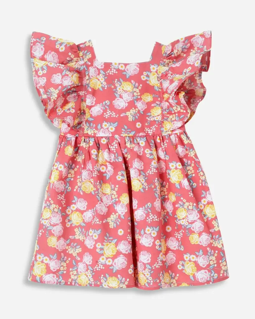 Floral Ruffle Sleeve Party Dress for Girls | Ages 6months - 6years | 100% Cotton | MOQ: 7pc / Set