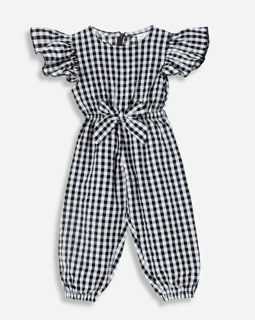 Black & White Gingham Jumpsuit for Girls | Ages 6months - 6years | 100% Cotton | MOQ: 7pc / Set