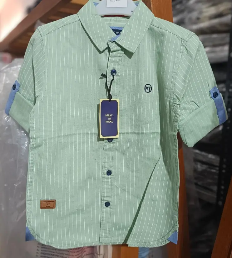 Striped Roll-Up Sleeve Shirt for Boys | Ages 1 to 7 Years | Cotton Blend | MOQ: 7 pcs / Set