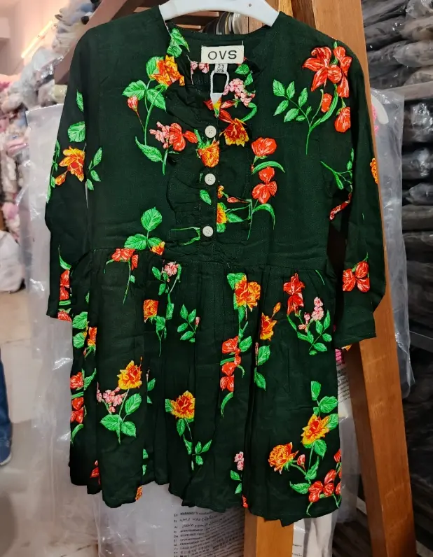 Navy Floral Embroidered Button-Front Dress for Girls | Ages 2 to 10 Years | Cotton Blend | MOQ: 5 pcs / Set