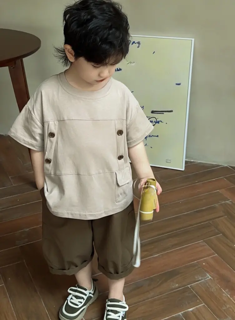 Button Detail Patch Pocket Oversized T-Shirt | Ages 3 to 9 Years | Cotton Blend | MOQ: 5 pcs / Set