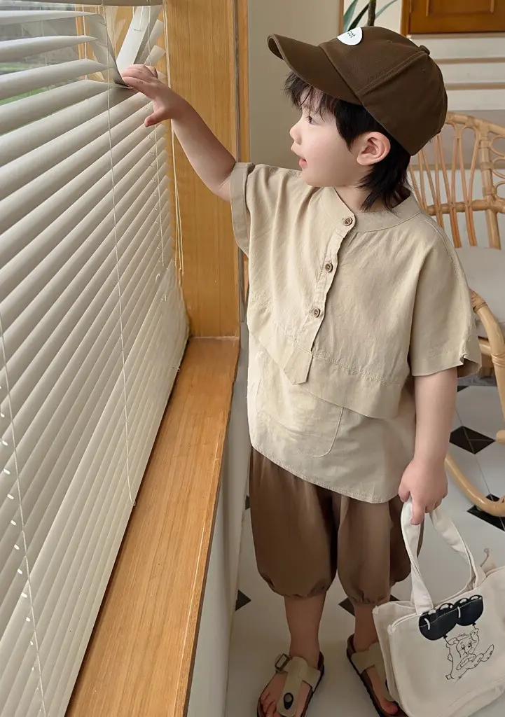Half Placket Button-Front Oversized T-Shirt For Boys | Ages 3 to 9 Years | Cotton Blend | MOQ: 5 pcs / Set