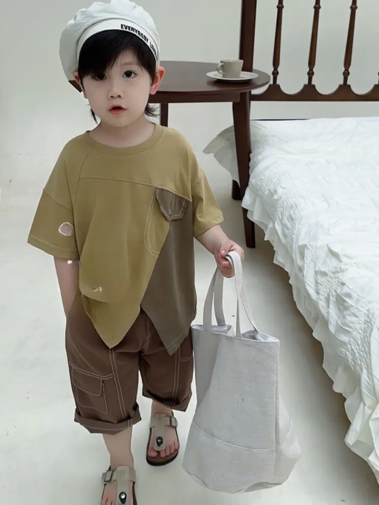 Asymmetrical Color-Block Oversized T-Shirt for Boys | Ages 3-9 Years | Cotton Blend | MOQ: 5 pcs / Set