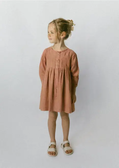 Linen Button-Down Dress For Girls | Soft & Breathable | Girls 2-10 Years | MOQ: 6 pcs/set   