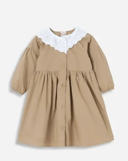 Beige Lace Collar Dress for Girls | Ages 6months - 6years | 100% Cotton | MOQ: 7pc / Set