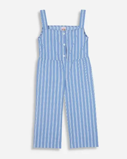 Striped Blue Sleeveless Jumpsuit for Girls | Ages 6 months - 6 years | 100% Cotton | MOQ: 7pc / Set