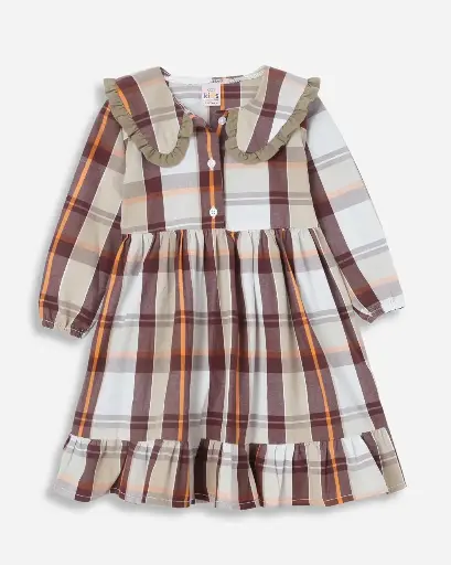 Autumn Plaid Ruffle Dress for Girls | Ages 6 months - 6 years | 100% Cotton | MOQ: 7pc / Set