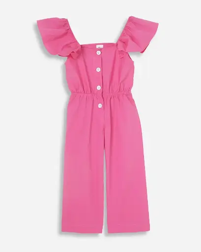 Pink Ruffle Sleeve Jumpsuit for Girls | Ages 6months - 6 years | 100% Cotton | MOQ: 7pc / Set