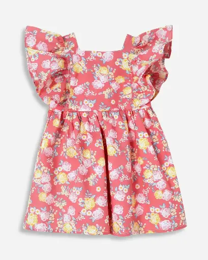 Floral Ruffle Sleeve Party Dress for Girls | Ages 6months - 6years | 100% Cotton | MOQ: 7pc / Set