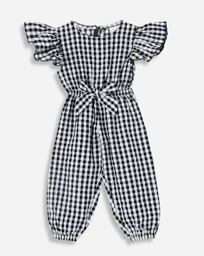 Black & White Gingham Jumpsuit for Girls | Ages 6months - 6years | 100% Cotton | MOQ: 7pc / Set