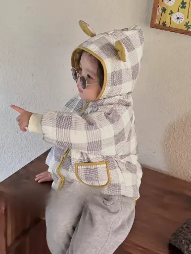 Plaid Bear Ears Hooded Baby Jacket | Ages 1 to 5 Years | Cotton Blend | MOQ: 5pc / Set