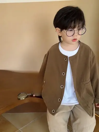 Chestnut Brown Button-Up Jacket For Boys | Ages 3 - 9 Years | 100% Cotton | MOQ: 5pc / Set