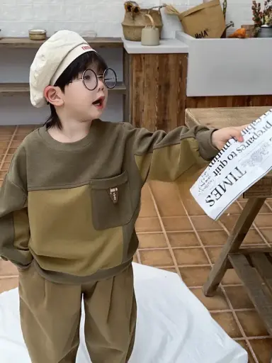 Two-Tone Pocket Sweatshirt For Boys | Ages 3 - 9 Years | Cotton Blend | MOQ: 5pc / Set