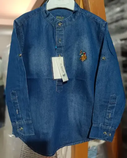 Denim Mandarin Collar Shirt for Boys | Ages 1 to 7 Years | 100% Cotton | MOQ: 7 pcs / Set