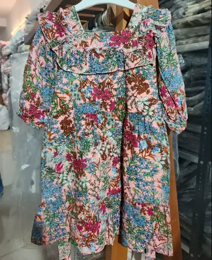 Floral Ruffle Sleeve Dress for Girls | Ages 2 to 10 Years | Lightweight Fabric | MOQ: 5 pcs / Set