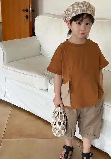Minimalist Patch Pocket Oversized T-Shirt For Boys | Ages 3 to 9 Years | Cotton Blend | MOQ: 5 pcs / Set 