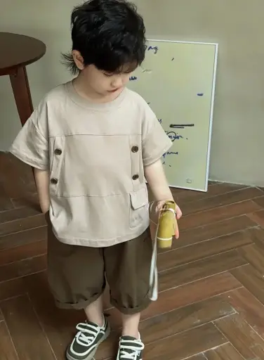 Button Detail Patch Pocket Oversized T-Shirt | Ages 3 to 9 Years | Cotton Blend | MOQ: 5 pcs / Set