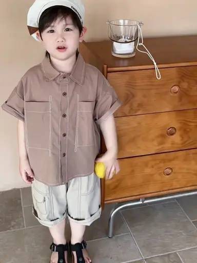 Button Detail Patch Pocket Oversized Shirt For Boys| Ages 3 to 9 Years | Cotton Blend | MOQ: 5 pcs
