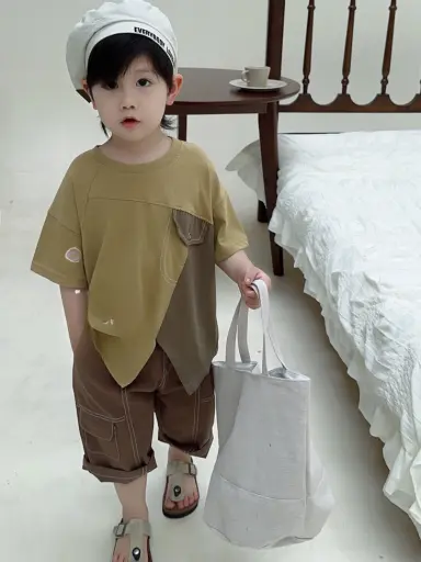 Asymmetrical Color-Block Oversized T-Shirt for Boys | Ages 3-9 Years | Cotton Blend | MOQ: 5 pcs / Set