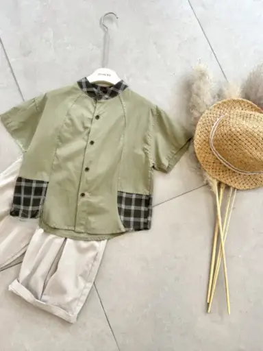 Contrast Collar Button-Up Oversized Shirt for Boys | Ages 3-9 Years | Cotton Blend | MOQ: 5 pcs / Set