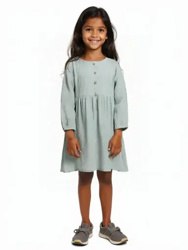 Linen Button-Down Dress For Girls | Soft & Breathable | Girls 2-10 Years | MOQ: 6 pcs/set