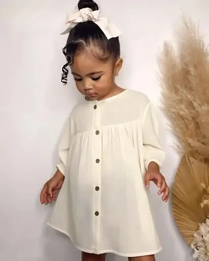 Linen Button-Down Dress For Girls | Soft & Breathable | Girls 2-10 Years | MOQ: 6 pcs/set 