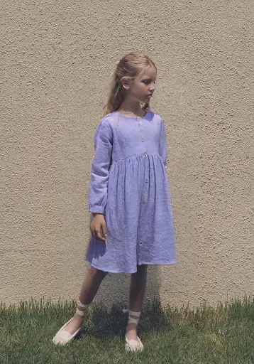 Linen Button-Down Dress For Girls | Soft & Breathable | Girls 2-10 Years | MOQ: 6 pcs/set  