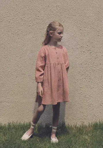 Linen Button-Down Dress For Girls | Soft & Breathable | Girls 2-10 Years | MOQ: 6 pcs/set  