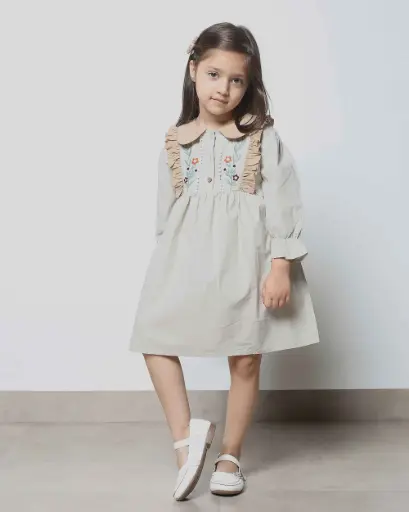 Blossom Ruffle Collar Dress for Girls | 2 - 10 Years | Cotton Blend | Full Sleeves | MOQ: 5pcs / Set
