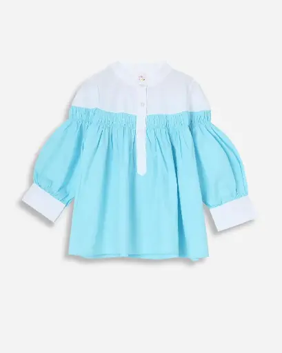 Aqua Breeze Smocked Shirt for Girls | Age 4-14 Years | 100% Cotton | Cuffed Full Sleeves |  MOQ : 5pc / Set