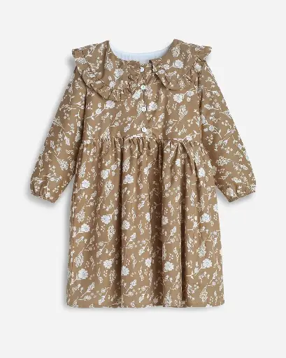 Caramel Floral Ruffle Dress for Girls | Ages 6 Months to 6 Years | 100% Cotton |  MOQ: 7pc / Set