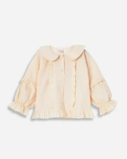 Cream Ruffle Button-Up Shirt for Girls - Ages 4-14 years | 100% Cotton | MOQ: 10pc / Set